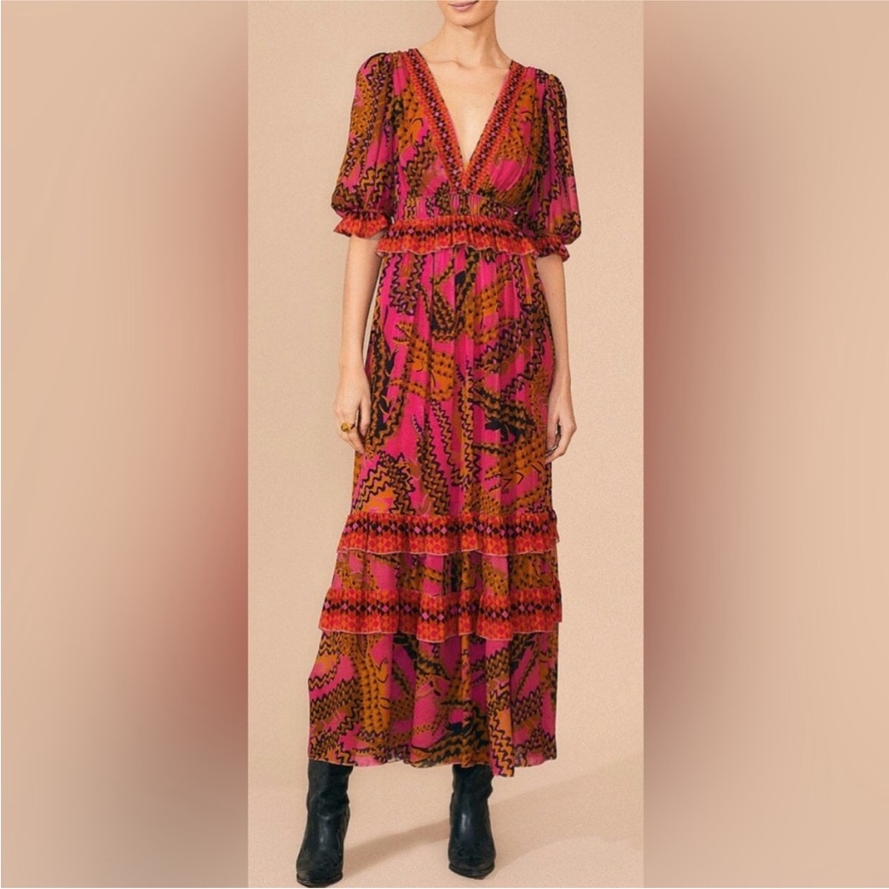 FARM Rio pink Croco short sleeve maxi dress